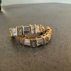 Elegant 14k Gold Plated CZ 1/2 Hoop Earrings